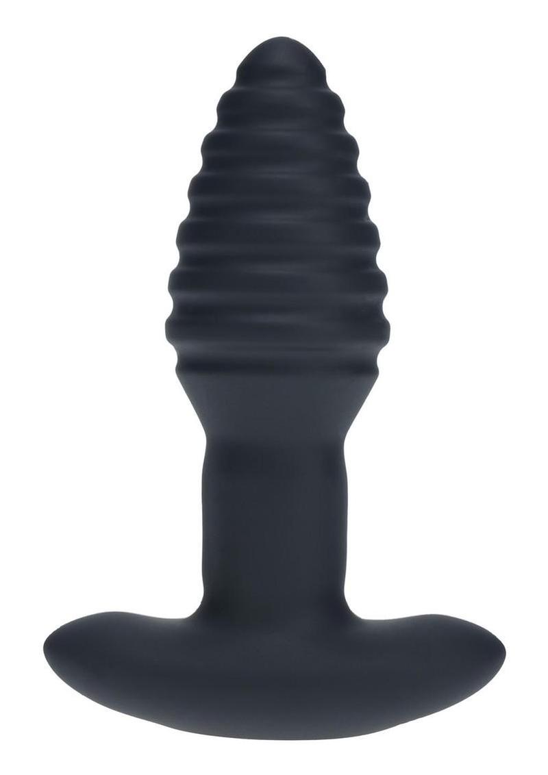 Levelz Vibrating and Rotating Ribbed Silicone Rechargeable Anal Plug with Remote Control - Black