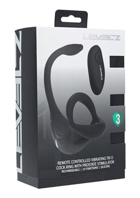 Levelz Vibrating Silicone Rechargeable Tri O Cock Ring with Prostate Stimulator and Remote Control - Black