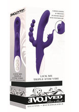 Load image into Gallery viewer, Lick Me Triple Stim Rechargeable Silicone Vibrator - Purple
