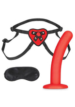 Load image into Gallery viewer, Lux Fetish Red Heart Strap-On Harness and Silicone Dildo - Black/Red - 5in - Set
