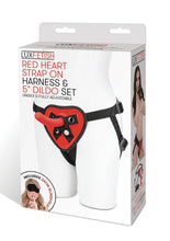Load image into Gallery viewer, Lux Fetish Red Heart Strap-On Harness and Silicone Dildo - Black/Red - 5in - Set
