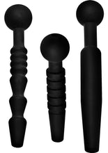 Load image into Gallery viewer, Master Series Dark Rods 3 Piece Silicone Penis Plug - Black - Set
