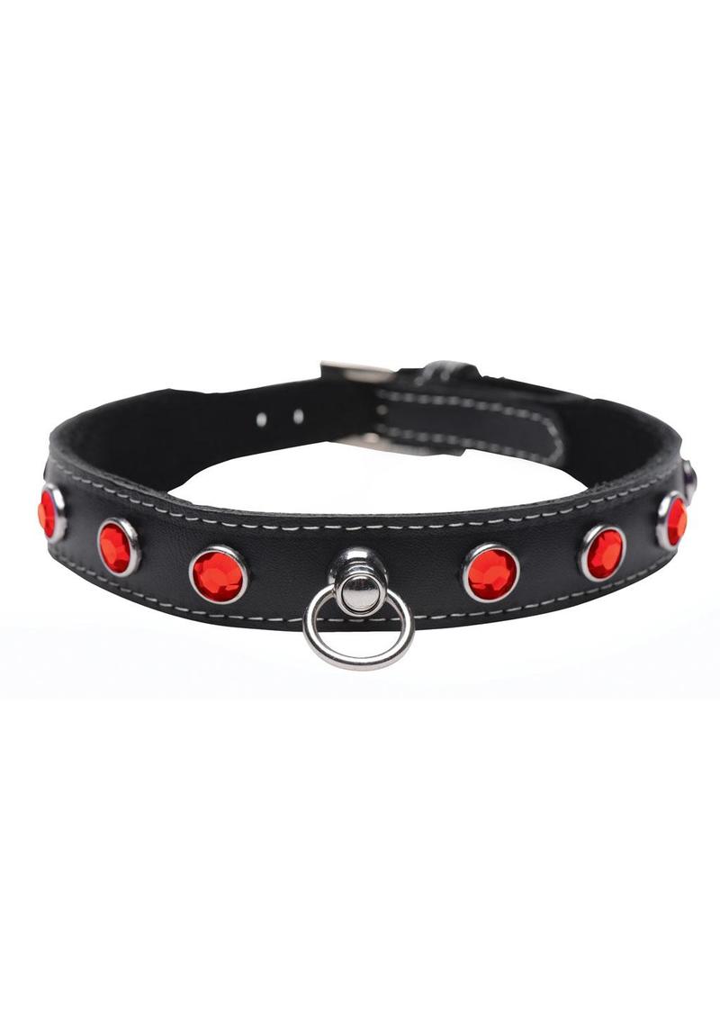 Master Series Fierce Vixen Leather Collar with Rhinestones - Black/Red