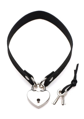 Master Series Lock-It Heart Lock and Key Choker - Black/Silver