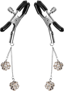 Master Series Ornament Adjustable Nipple Clamps W/ Jewel Accents - Black/Clear