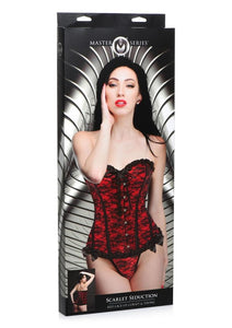 Master Series Scarlet Seduction Lace-Up Corset and Thong - Black/Red - Medium/One Size