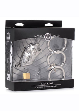 Master Series Tiger King Locking Chastity Cage - Silver