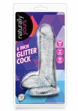 Load image into Gallery viewer, Naturally Yours Glitter Dildo with Balls - Clear - 6in
