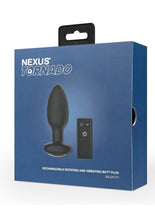 Load image into Gallery viewer, Nexus Tornado Rechargeable Silicone Rotating Butt Plug with Remote - Black - Medium
