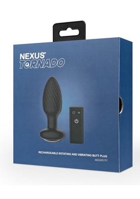 Nexus Tornado Rechargeable Silicone Rotating Butt Plug with Remote - Black - Medium