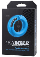 Load image into Gallery viewer, Optimale Flexisteel Soft Silicone with Inner Metal Core Cock Ring - Blue - 35mm
