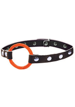 Load image into Gallery viewer, Orange Is The New Black Blow Gag Open Mouth Leather Gag - Black/Orange
