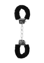 Load image into Gallery viewer, Ouch! Beginner&#39;s Furry Hand Cuffs with Quick Release Button - Black
