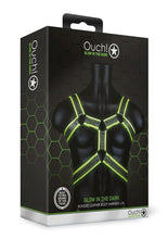 Load image into Gallery viewer, Ouch! Bonded Leather Body Harness - Black/Glow In The Dark/Green - Large/XLarge
