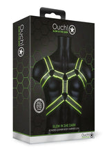 Load image into Gallery viewer, Ouch! Bonded Leather Body Harness - Black/Glow In The Dark/Green - Medium/Small
