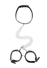 Load image into Gallery viewer, Ouch! Bonded Leather Collar with Hand Cuffs and Leash - Black
