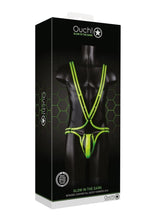 Load image into Gallery viewer, Ouch! Bonded Leather Full Body Harness - Black/Glow In The Dark/Green - Medium/Small
