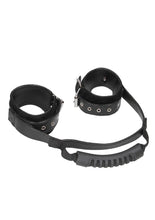 Load image into Gallery viewer, Ouch! Bonded Leather Hand Cuffs with Handle - Black
