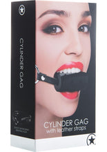 Load image into Gallery viewer, Ouch! Cylinder Gag with Leather Straps - Black/Metal

