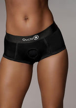 Load image into Gallery viewer, Ouch! Vibrating Strap-On Brief Rechargeable - Black - Large/Medium
