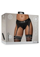 Load image into Gallery viewer, Ouch! Vibrating Strap-On Thong with Adjustable Garters Rechargeable - Black - Large/Medium
