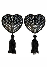 Load image into Gallery viewer, Peekaboo Satin with Stone and Tassel Pasties - Black/White
