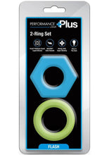 Load image into Gallery viewer, Performance Plus Flash Silicone Glow In The Dark Cock Ring - Glow In The Dark/Multicolor - 2 Piece/Set
