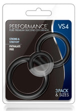 Load image into Gallery viewer, Performance Vs4 Pure Premium Silicone Cock Ring Set (3 Sizes - Black
