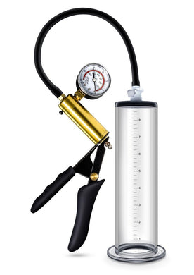 Performance Vx6 Vacuum Penis Pump with Brass Pistol and Pressure Gauge - Clear - 9.5in
