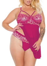 Load image into Gallery viewer, Pink Pussycat Babydoll and Thong - Pink/Rose Gold - 3XLarge/4XLarge
