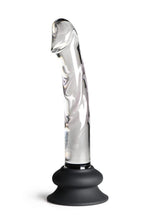 Load image into Gallery viewer, Pleasure Crystals Glass Dildo with Silicone Base - Black/Clear - 7in
