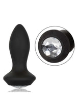 Load image into Gallery viewer, Power Gem Vibrating Petite Crystal Probe Silicone Rechargeable Butt Plug - Black

