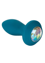 Load image into Gallery viewer, Power Gem Vibrating Petite Crystal Probe Silicone Rechargeable Butt Plug - Blue
