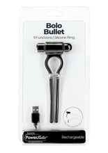 Load image into Gallery viewer, Powerbullet Bolo Bullet Silicone Rechargeable Penis Ring - Black/Silver
