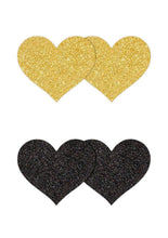 Load image into Gallery viewer, Pretty Pasties Glitter Hearts - Black/Gold
