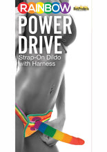 Load image into Gallery viewer, Rainbow Power Drive Strap-On Dildo with Harness - Multicolor - 7in
