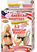 Load image into Gallery viewer, Real Skin All American Whoppers Vibrating Dildo with Universal Harness - Black/Flesh/Vanilla - 6.5in
