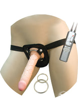 Load image into Gallery viewer, Real Skin All American Whoppers Vibrating Dildo with Universal Harness - Black/Flesh/Vanilla - 7in
