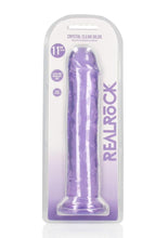 Load image into Gallery viewer, Realrock Crystal Clear Straight No Balls Dildo - Clear/Purple - 11in
