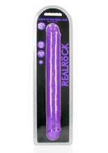 Load image into Gallery viewer, Realrock Double Dong Glow In The Dark Dildo - Purple - 15in
