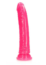 Load image into Gallery viewer, Realrock Slim Glow In The Dark Dildo with Suction Cup - Glow In The Dark/Pink - 10in
