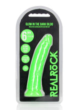 Load image into Gallery viewer, Realrock Slim Glow In The Dark Dildo with Suction Cup - Glow In The Dark/Green - 6in
