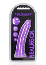 Load image into Gallery viewer, Realrock Slim Glow In The Dark Dildo with Suction Cup - Glow In The Dark/Purple - 6in

