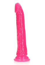 Load image into Gallery viewer, Realrock Slim Glow In The Dark Dildo with Suction Cup - Glow In The Dark/Pink - 9in

