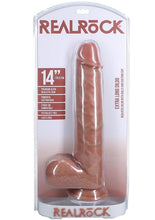 Load image into Gallery viewer, Realrock Ultra Realistic Skin Extra Large Straight Dildo with Balls and Suction Cup - Caramel - 14in
