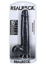 Load image into Gallery viewer, Realrock Ultra Realistic Skin Extra Large Straight Dildo with Balls and Suction Cup - Chocolate - 15in
