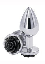 Load image into Gallery viewer, Rear Assets Rose Aluminum Anal Plug - Black/Metal/Silver - Medium
