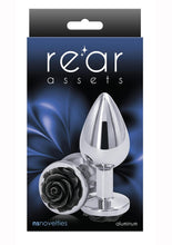 Load image into Gallery viewer, Rear Assets Rose Aluminum Anal Plug - Black/Metal/Silver - Medium
