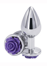 Load image into Gallery viewer, Rear Assets Rose Aluminum Anal Plug - Metal/Purple/Silver - Medium
