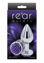 Load image into Gallery viewer, Rear Assets Rose Aluminum Anal Plug - Metal/Purple/Silver - Medium
